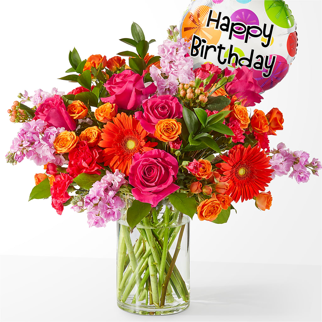 Fiesta Bouquet with Birthday Balloon – Sugardoll Florist, New York NY