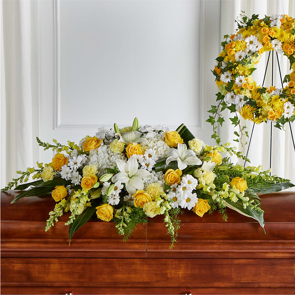Golden Harmony Casket Spray – Sugardoll Florist, New York NY