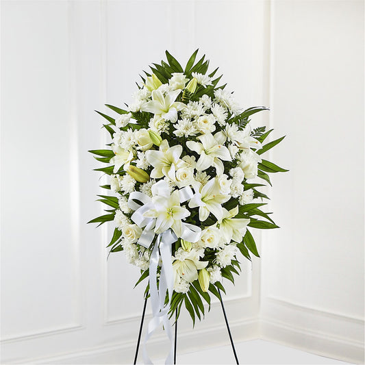 Exquisite Tribute Standing Spray-White Ribbon – Sugardoll Florist, New York NY