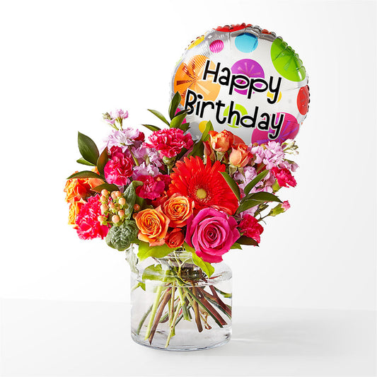 Fiesta Bouquet with Birthday Balloon –  Sugardoll Florist, New York NY