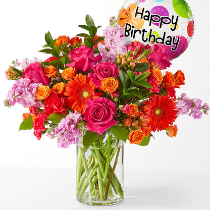 Fiesta Bouquet with Birthday Balloon –  Sugardoll Florist, New York NY