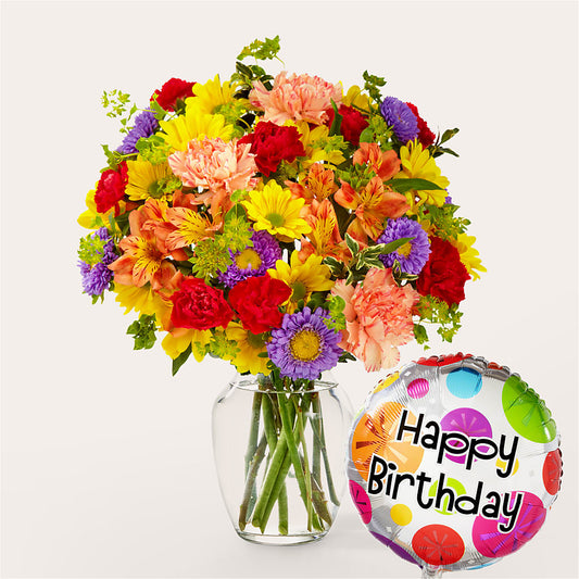 Kaleidoscope Bouquet with Birthday Balloon –  Sugardoll Florist, New York NY