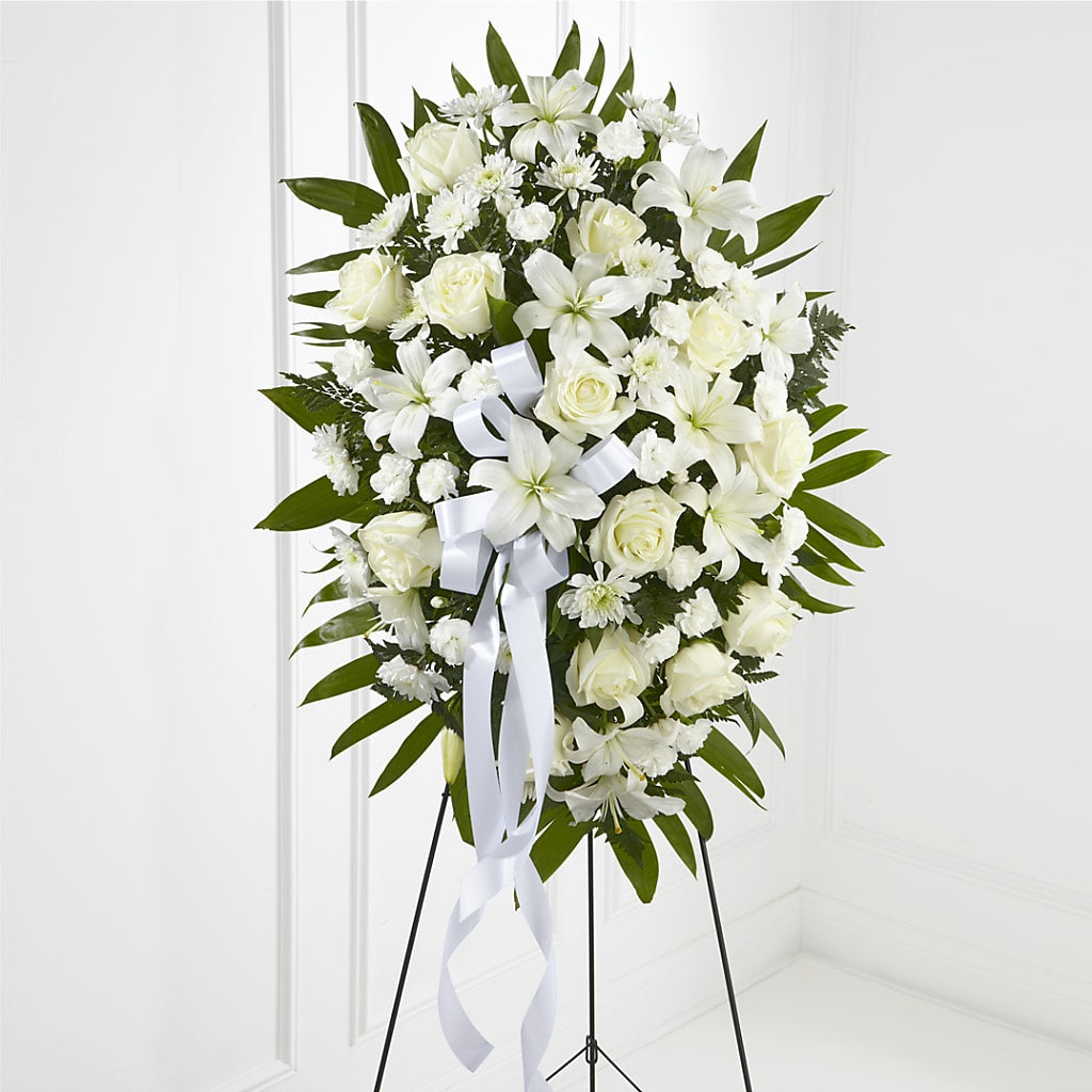 Exquisite Tribute Standing Spray-White Ribbon –  Sugardoll Florist, New York NY