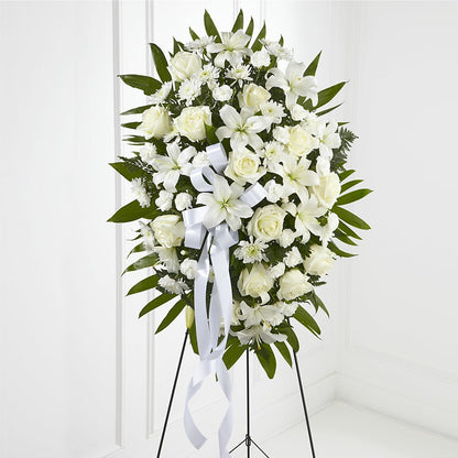 Exquisite Tribute Standing Spray-White Ribbon –  Sugardoll Florist, New York NY