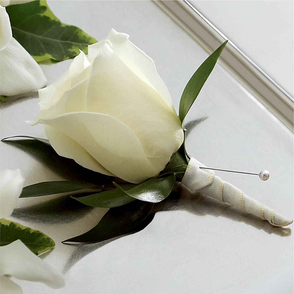 White Rose Boutonniere –  Sugardoll Florist, New York NY