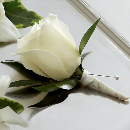 White Rose Boutonniere –  Sugardoll Florist, New York NY